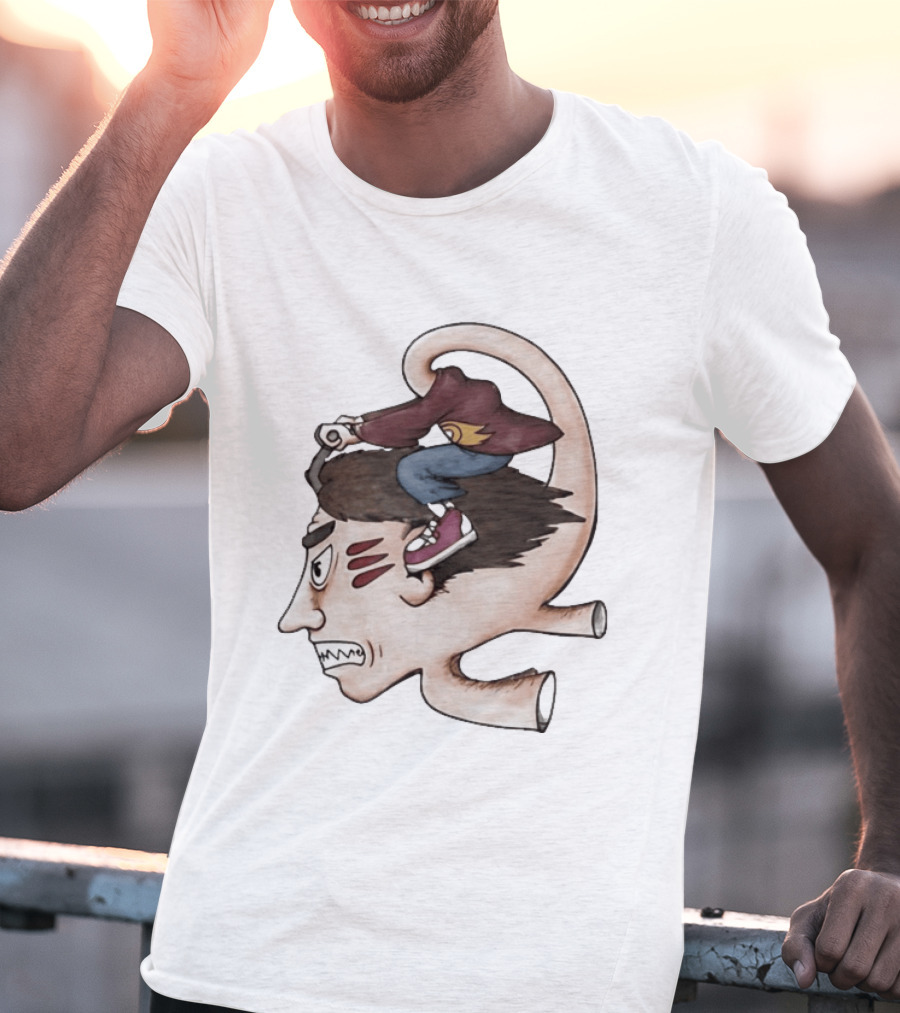Man Riding His Own Head Retro Surreal Art Rider T-Shirt