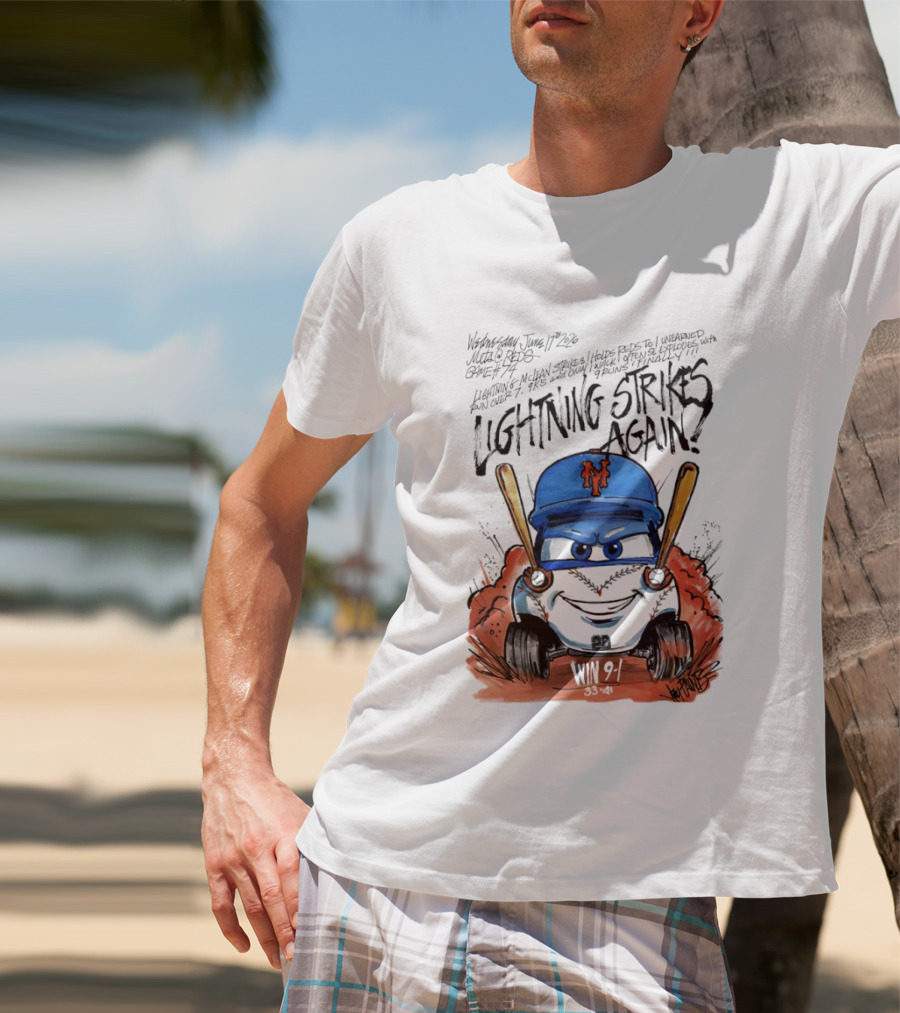Mets Nolan McLean Baseball Lightning Strikes Again June 17 NYC T-Shirt