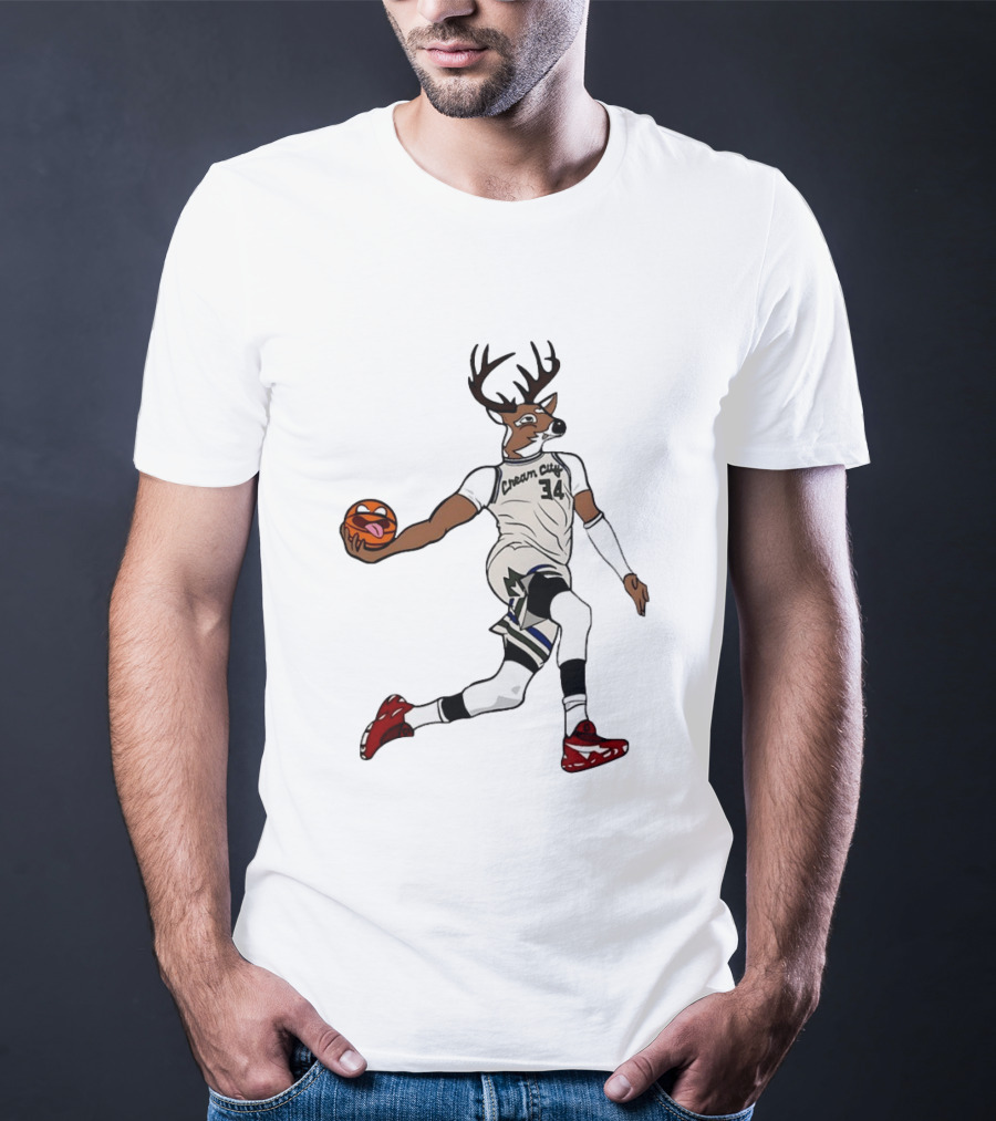 Milwaukee Bucks Cream City 34 Deer Basketball T-Shirt