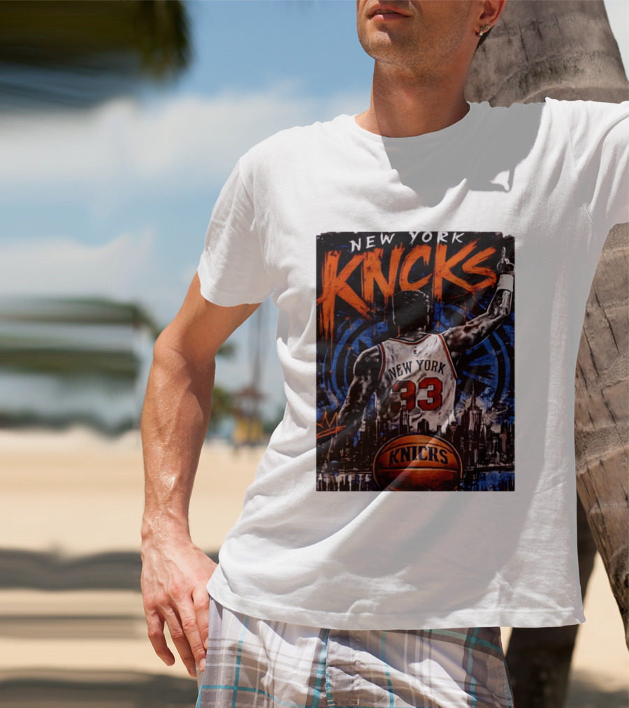 New York Knicks Ewing 33 City Skyline Basketball T-Shirt