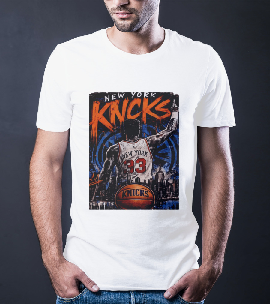 New York Knicks Ewing 33 City Skyline Basketball T-Shirt