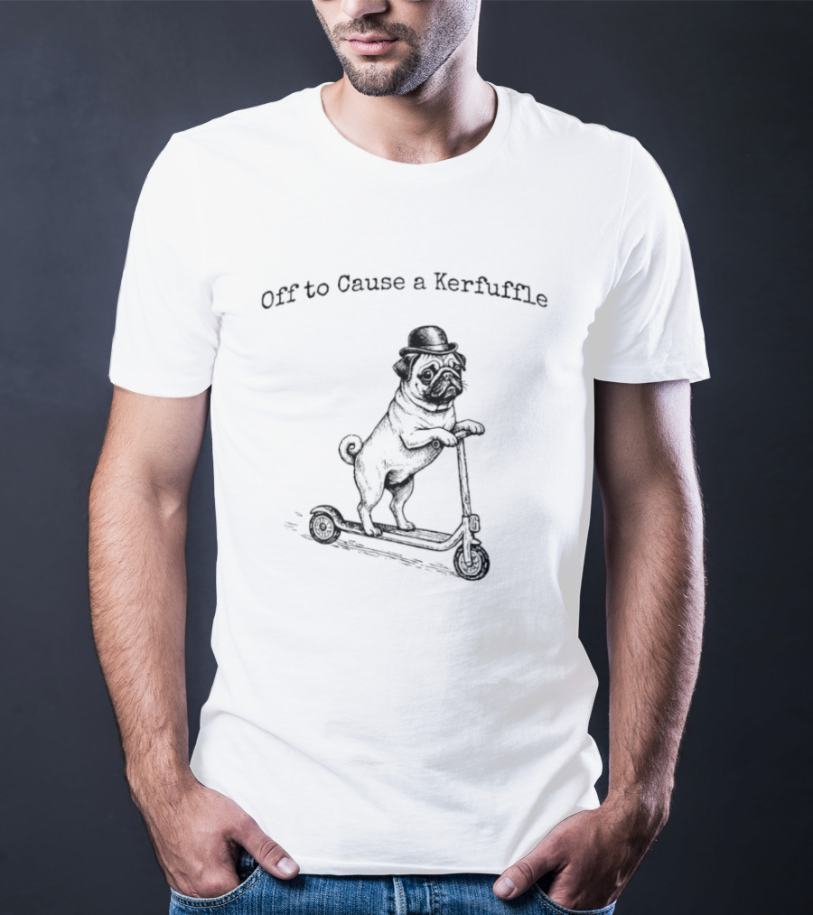 Off To Cause A Kerfuffle Scooter Pug T-Shirt