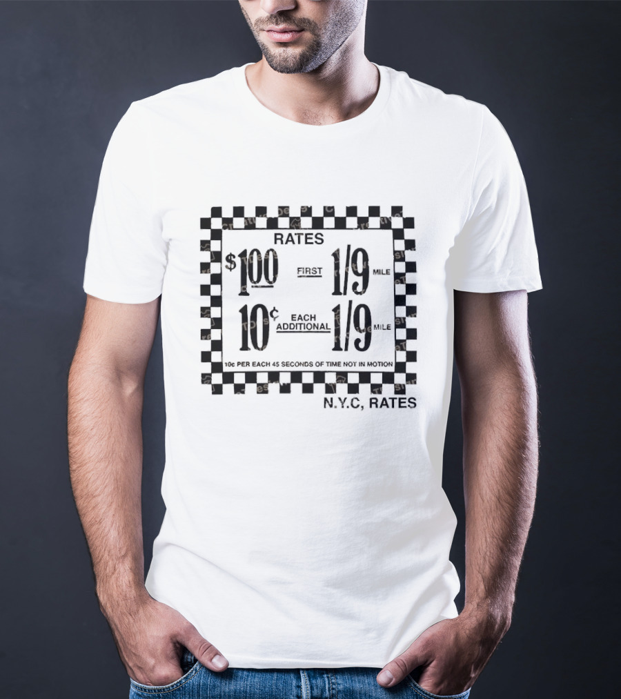 Samara Weaving New York Taxi Rates Vintage Fare Checkerboard Frame T-Shirt
