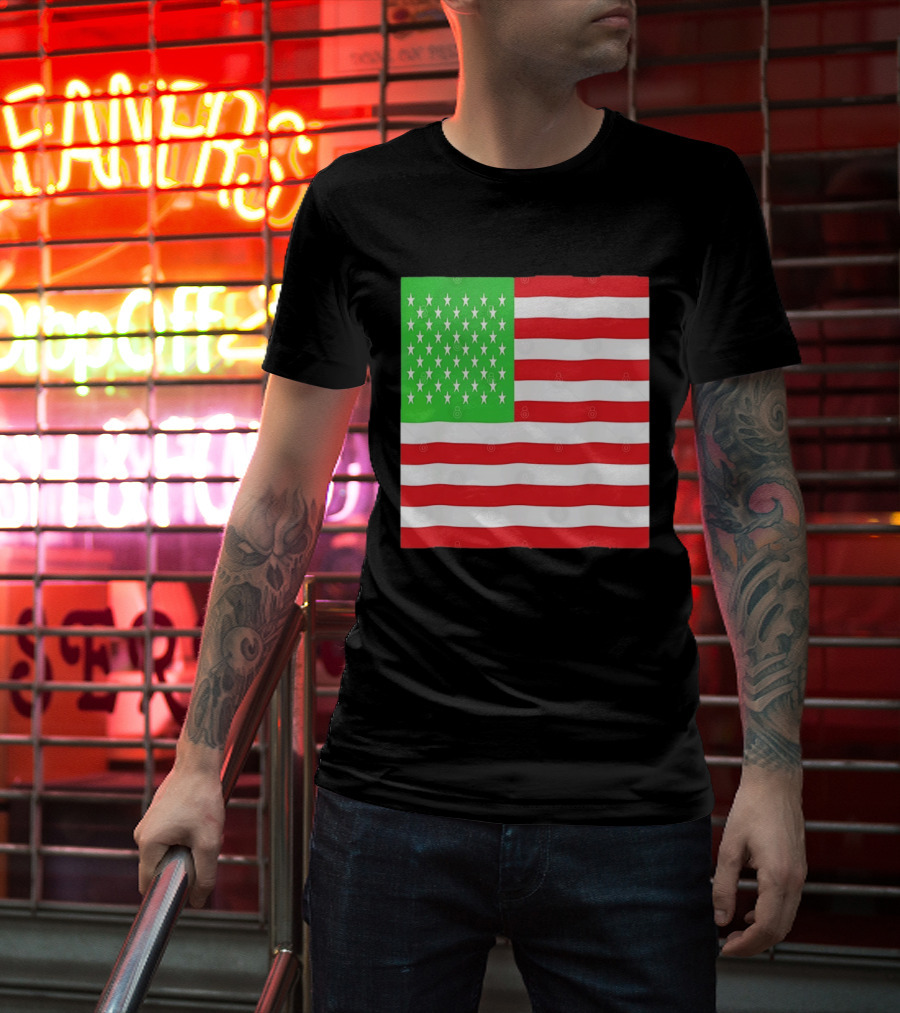 American Flag Green And Red Color Variant Stars And Stripes T-Shirt