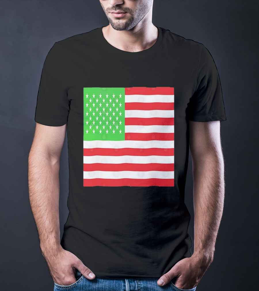 American Flag Green And Red Color Variant Stars And Stripes T-Shirt