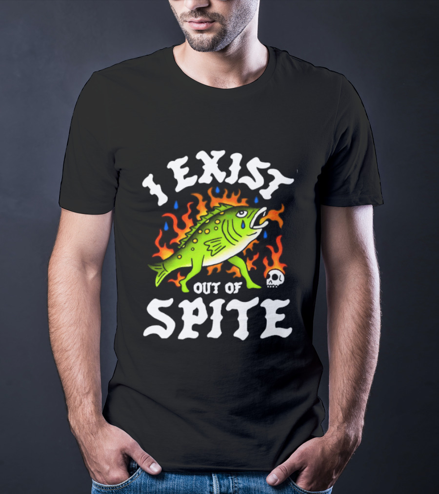 Bass Fish I Exist Out Of Spite Skull Fire Flames T-Shirt