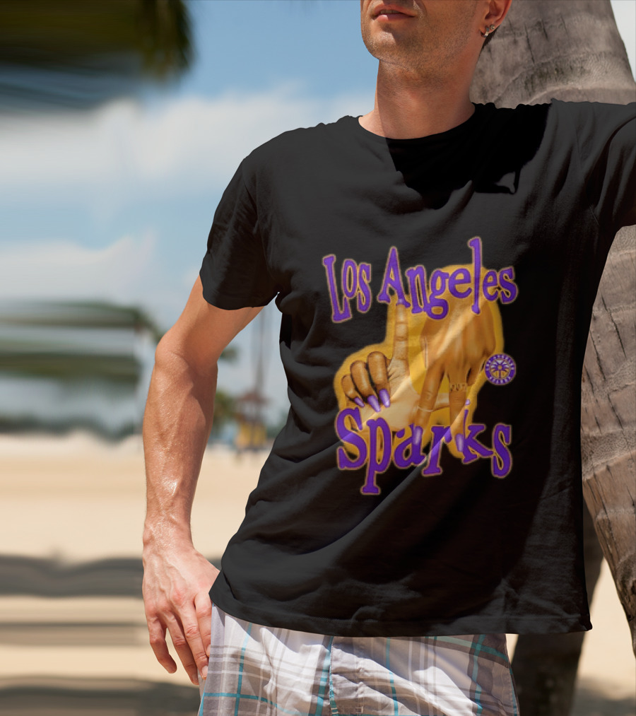 Los Angeles Sparks WNBA Finger Gesture Purple Ink Sketch T-Shirt