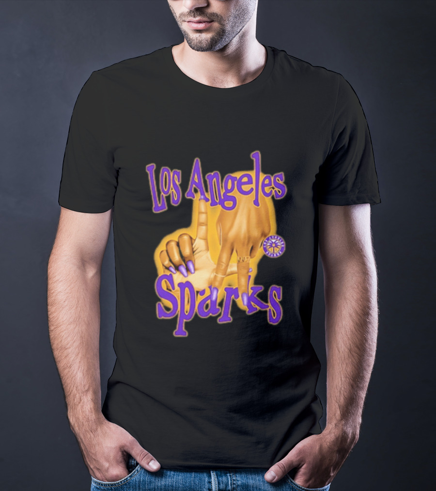 Los Angeles Sparks WNBA Finger Gesture Purple Ink Sketch T-Shirt