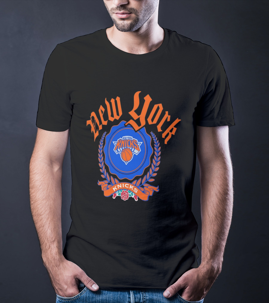 New York Knicks Crest With Rose And Blue T-Shirt