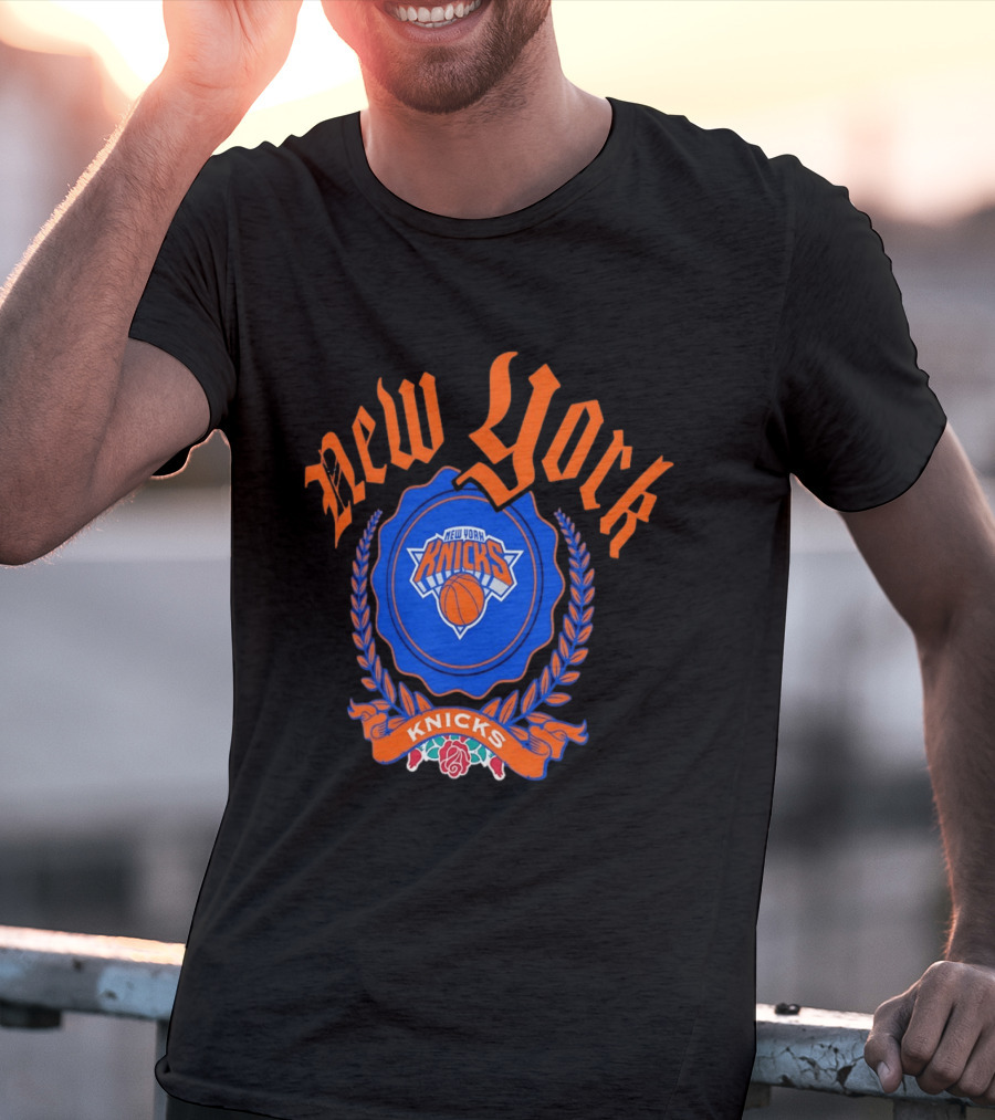 New York Knicks Crest With Rose And Blue T-Shirt