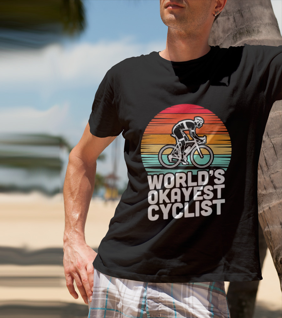World's Okayest Cyclist Sunset Bicycle T-Shirt