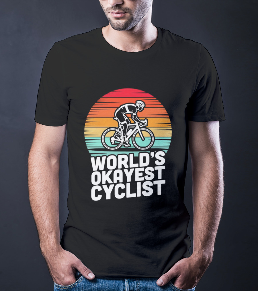 World's Okayest Cyclist Sunset Bicycle T-Shirt