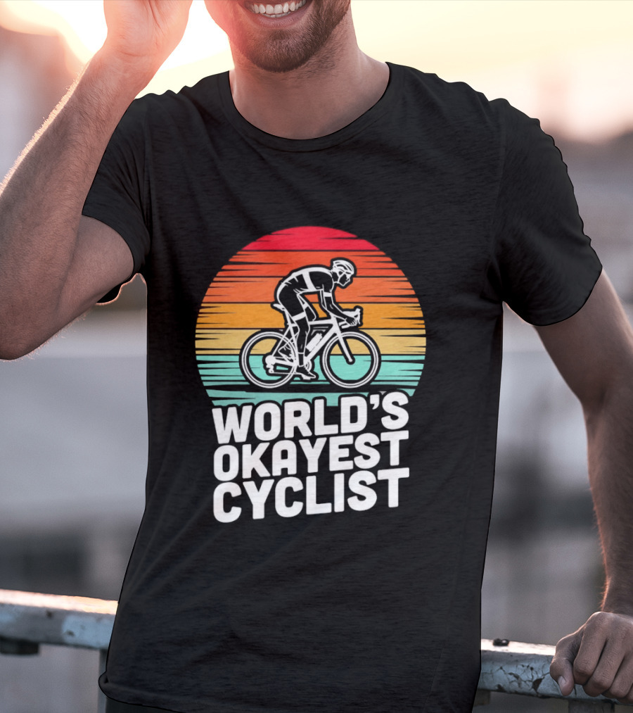 World's Okayest Cyclist Sunset Bicycle T-Shirt