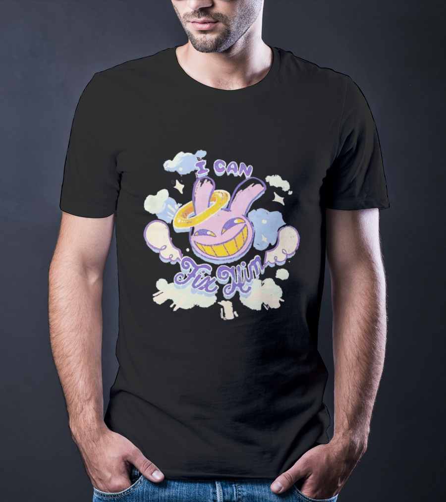 I Can Fix Him Creepy Purple Rabbit Halo Wings T-Shirt