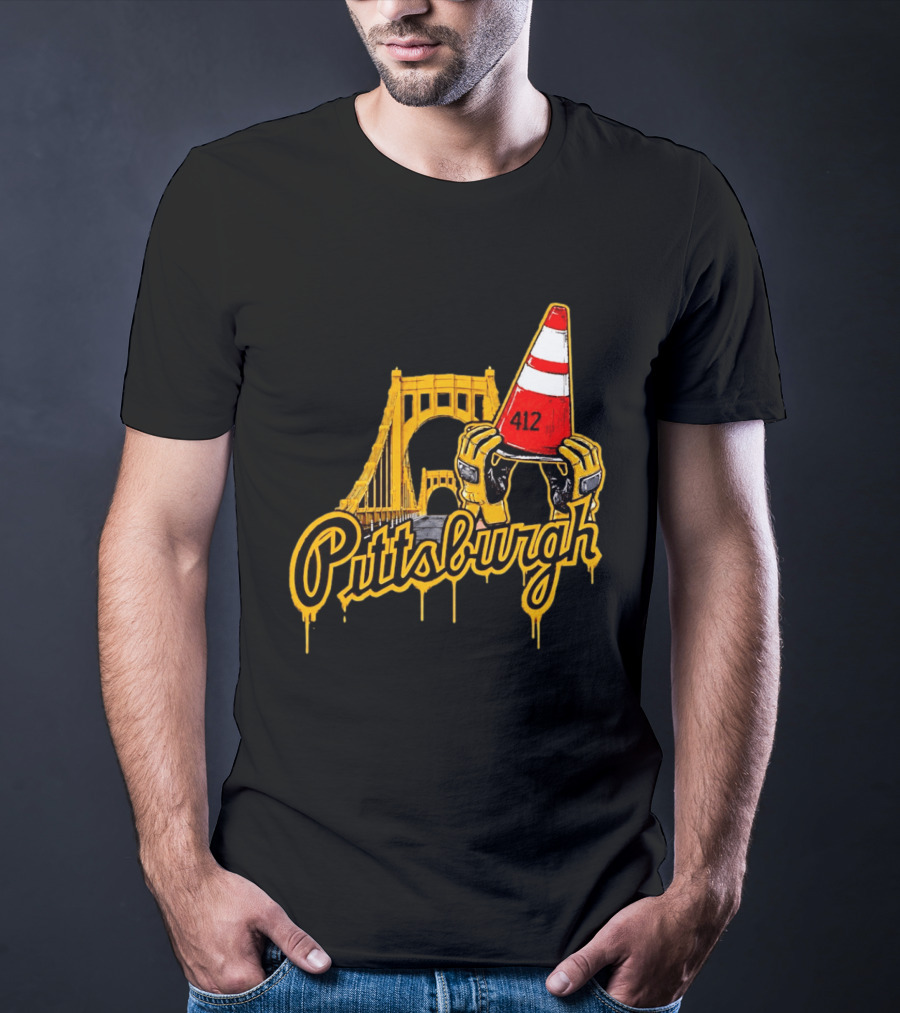 Pittsburgh 412 Construction Cone Bridge T-Shirt