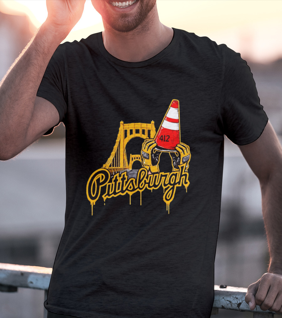 Pittsburgh 412 Construction Cone Bridge T-Shirt
