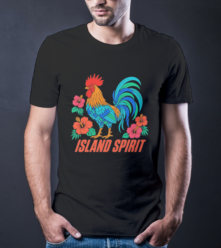 Island Spirit Rooster Hibiscus Flower Tropical Bird T-Shirt