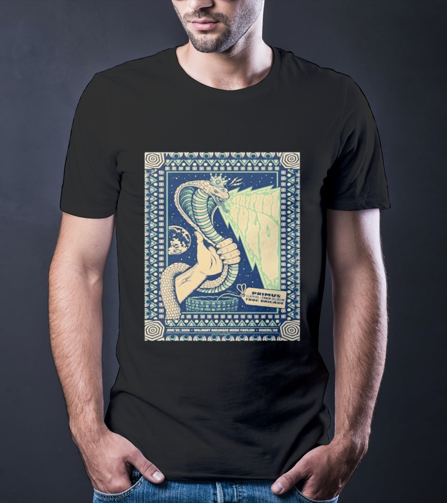 Primus Claypool Lennon Delirium Frog Brigade Tour June 22 2026 Walmart Arkansas Music Pavilion Rogers Cobra Hand T-Shirt