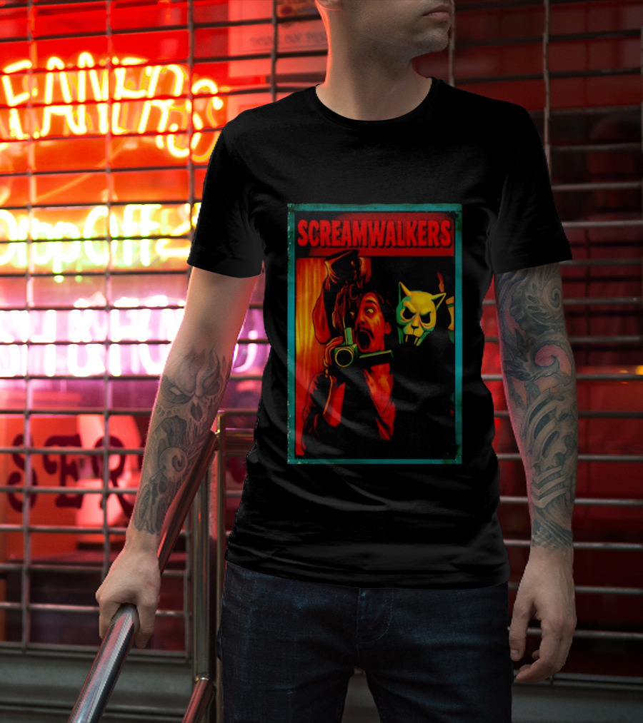 Screamwalkers Horror Movie With Camera And Masked Figure T-Shirt