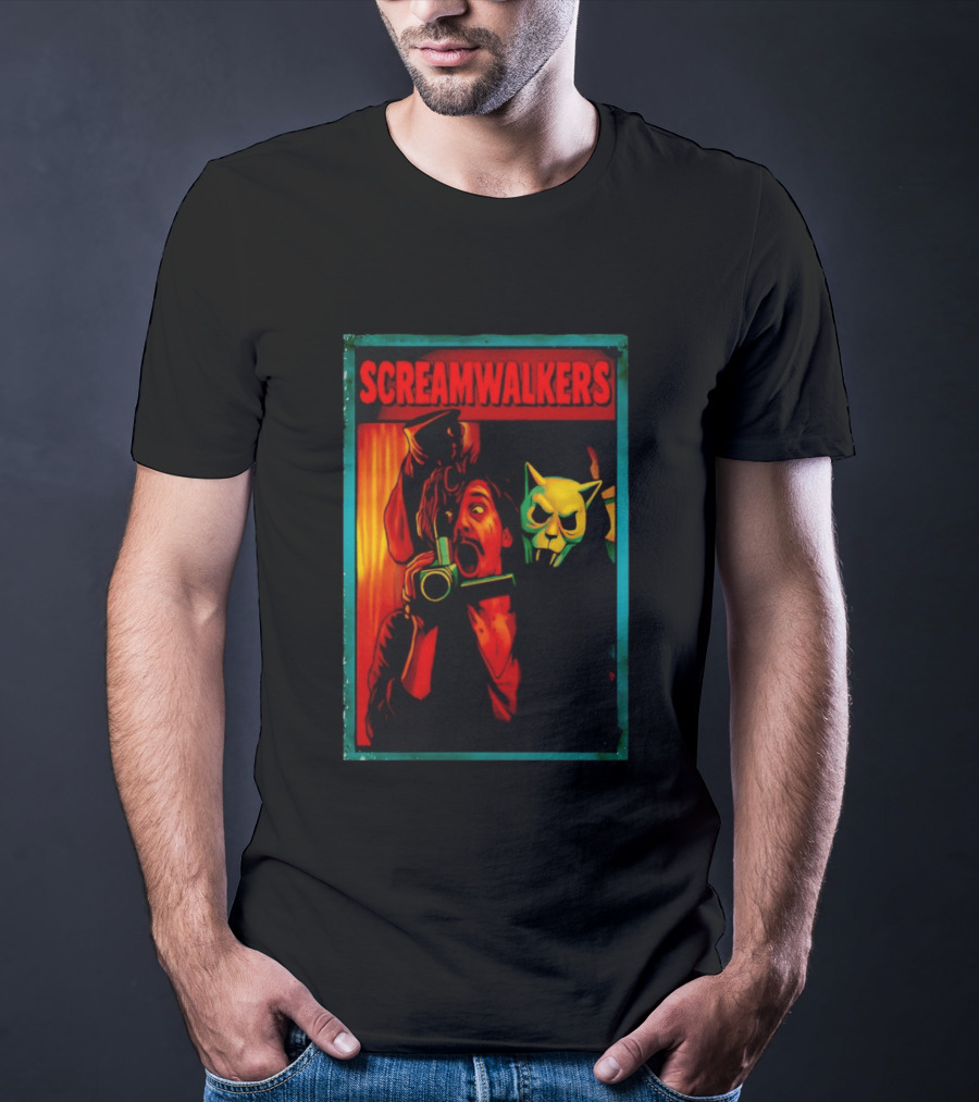 Screamwalkers Horror Movie With Camera And Masked Figure T-Shirt