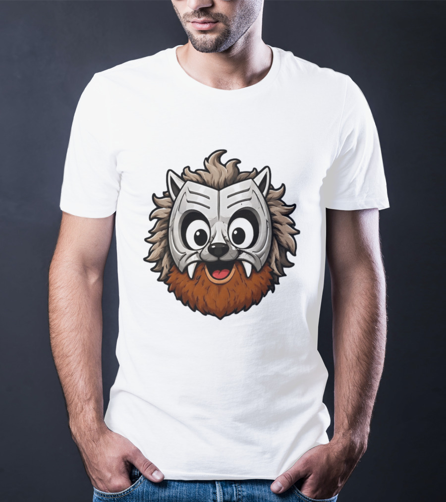 Werewolf Mask Cartoon With Adorable Big Eyes And Fangs T-Shirt