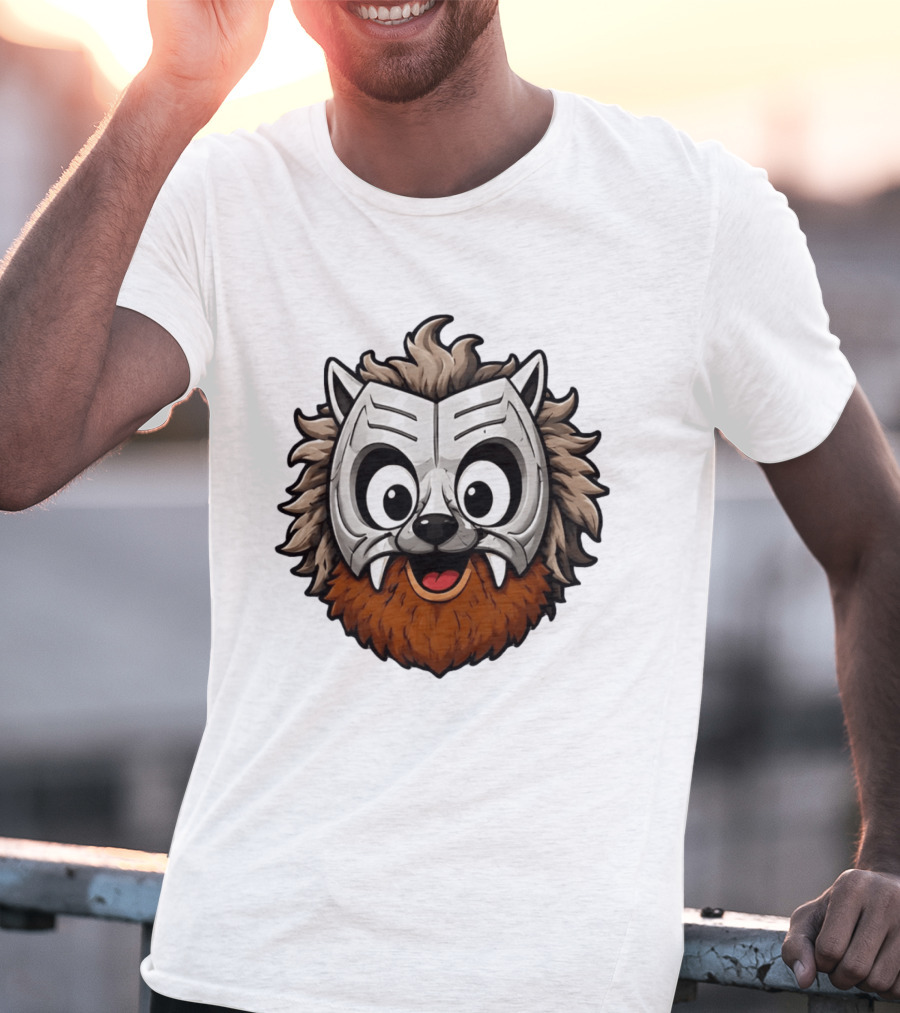 Werewolf Mask Cartoon With Adorable Big Eyes And Fangs T-Shirt