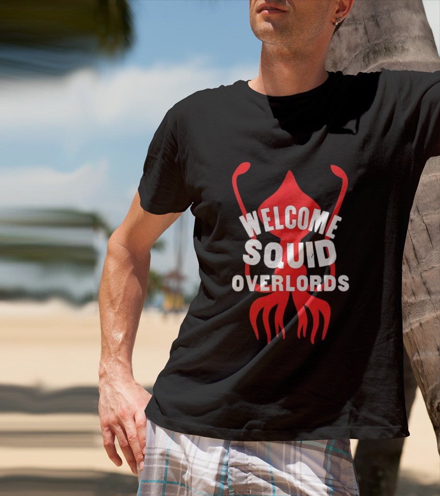 Welcome Squid Overlords Red Kraken Marine Life Ocean Biology T-Shirt
