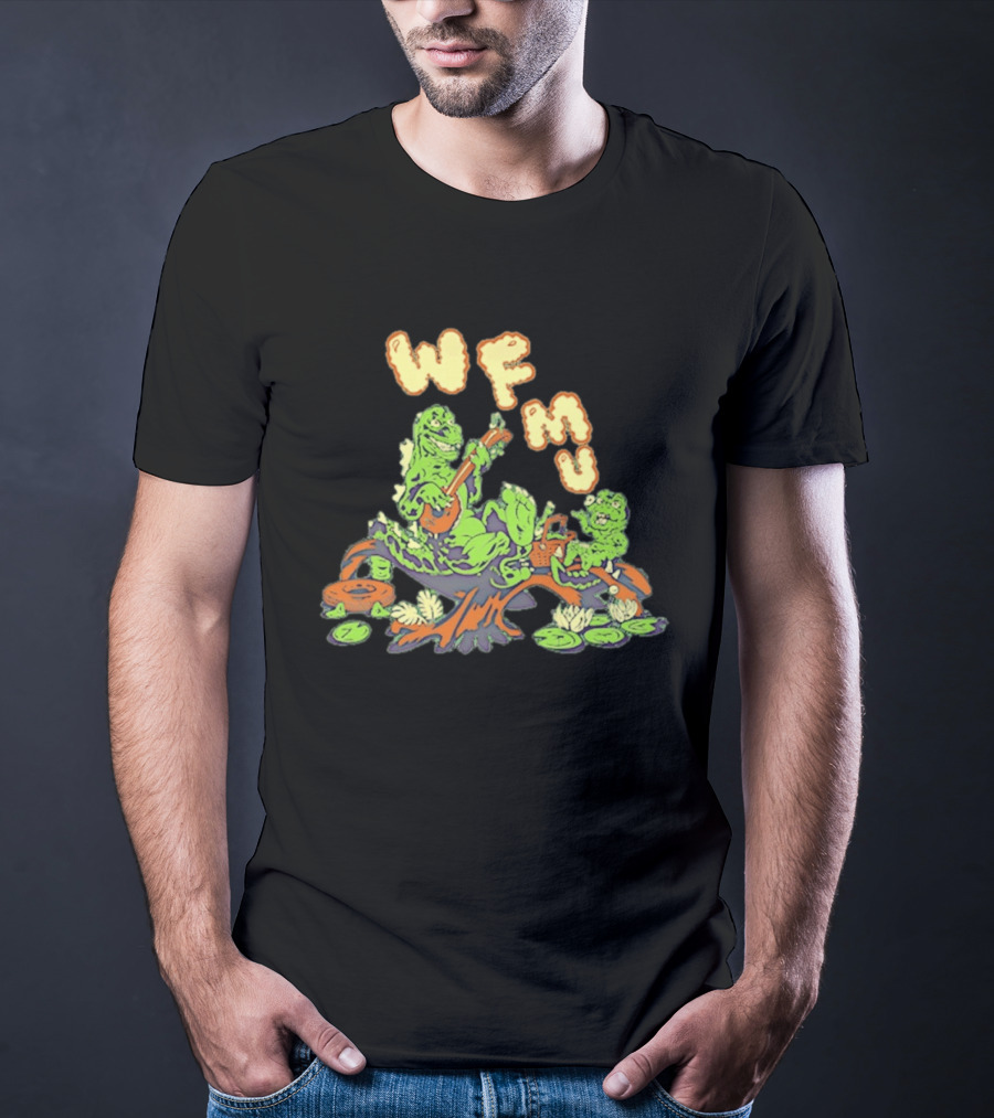 WFMU Swamp Picnic Frogs With Instruments And Radio T-Shirt