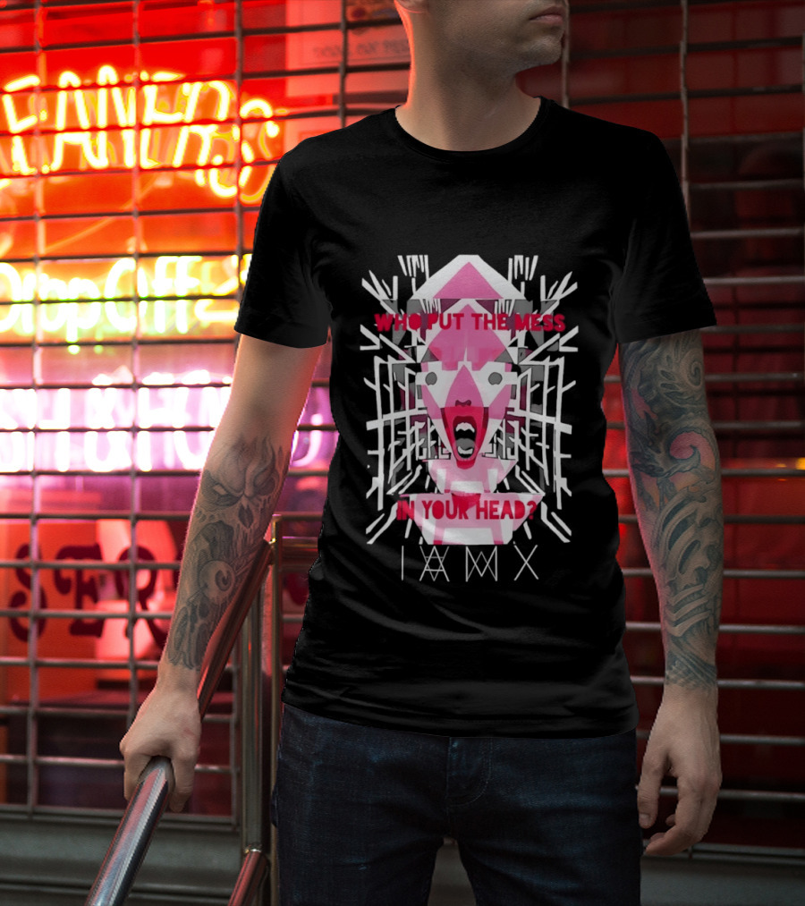 Who Put The Mess In Your Head Pink Abstract Geometric Face T-Shirt