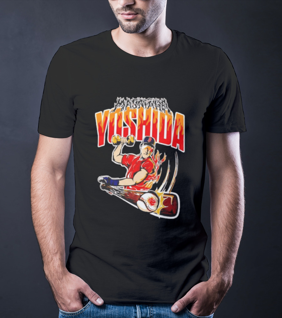 Masataka Yoshida Boston Red Sox MLB Flame Baseball T-Shirt