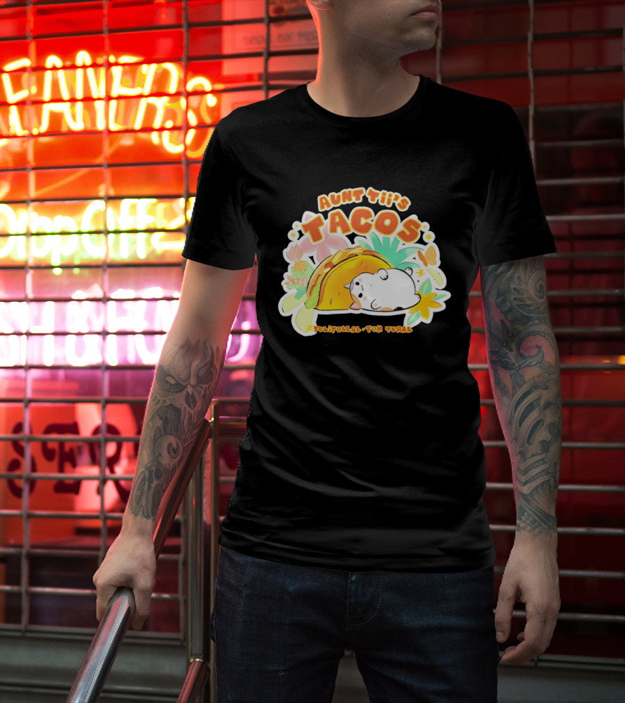 Aunt Tii's Tacos Cat Tulitollal Yok Tural Vibrant Fiesta Floral Burst T-Shirt