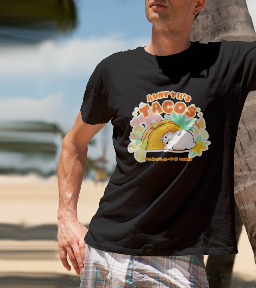 Aunt Tii's Tacos Cat Tulitollal Yok Tural Vibrant Fiesta Floral Burst T-Shirt