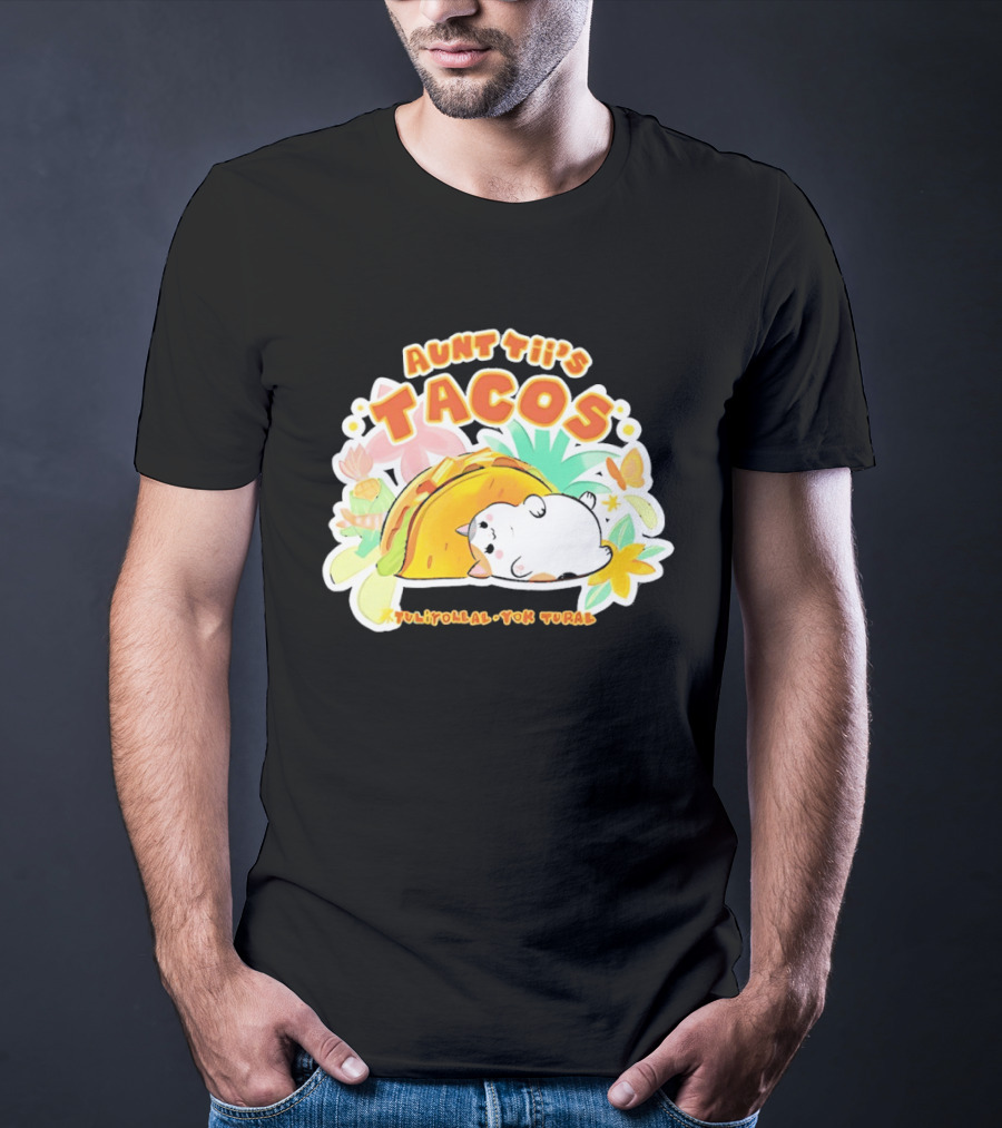 Aunt Tii's Tacos Cat Tulitollal Yok Tural Vibrant Fiesta Floral Burst T-Shirt