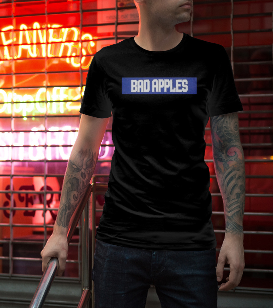 Bad Apples Bold Text White On Blue T-Shirt