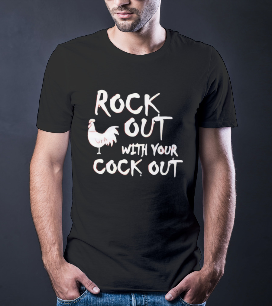 Rooster Rock Out With Your Cock Out Vintage Humor T-Shirt