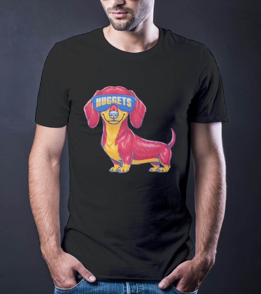 Denver Nuggets Dachshund Dog Wearing Oversized Glasses T-Shirt