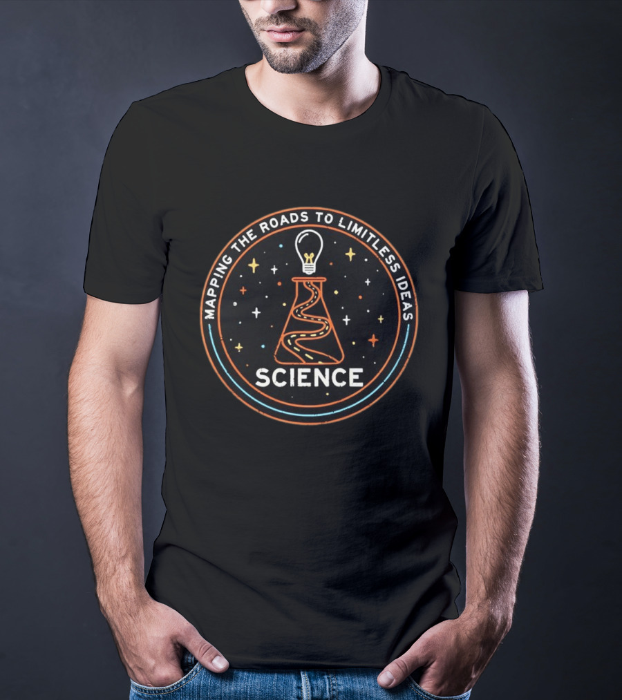 Mapping The Roads To Limitless Ideas Science Flask Lightbulb T-Shirt