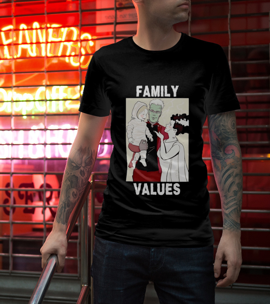 Frankenstein Bride Mummy Family Values Halloween T-Shirt