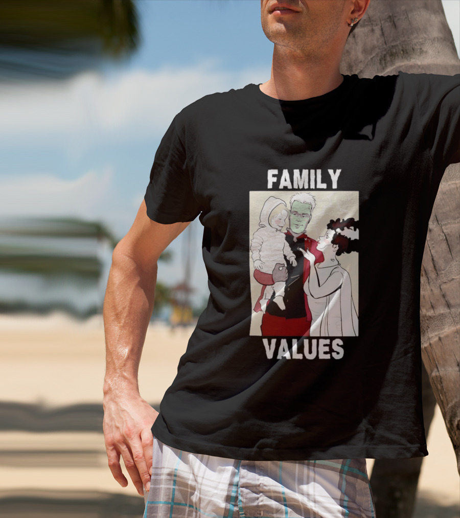 Frankenstein Bride Mummy Family Values Halloween T-Shirt