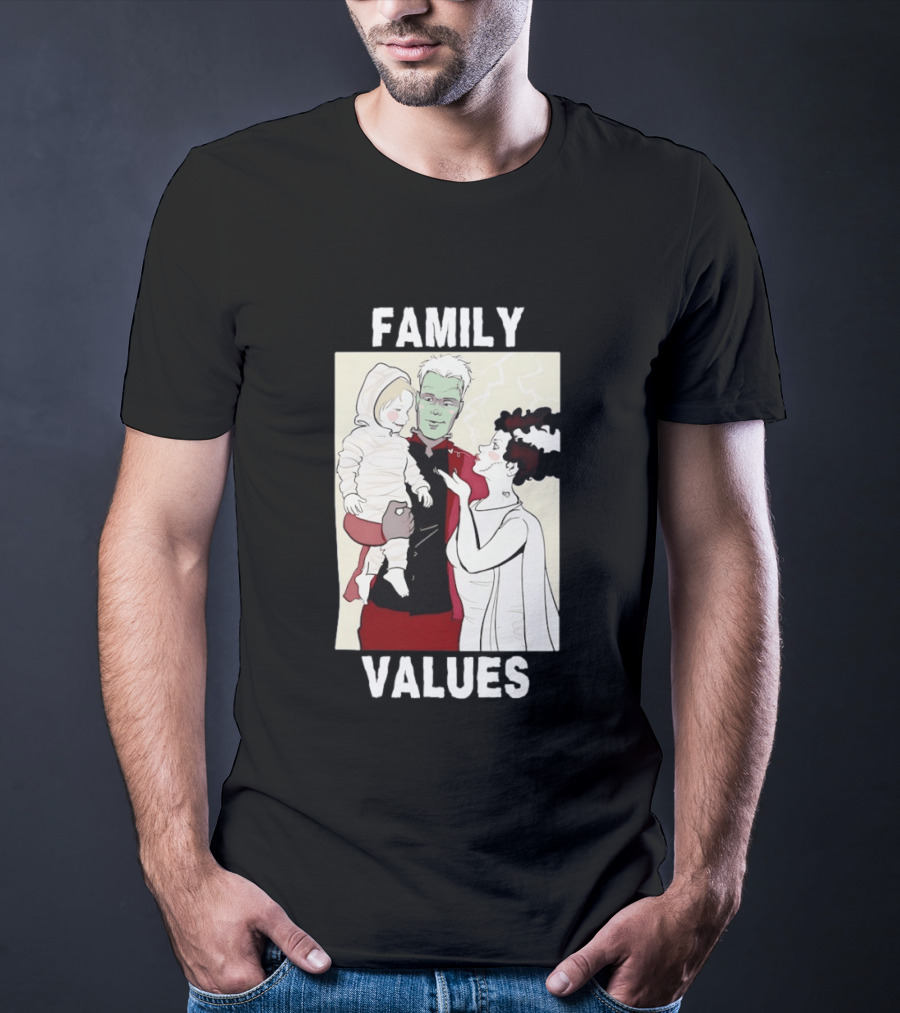 Frankenstein Bride Mummy Family Values Halloween T-Shirt