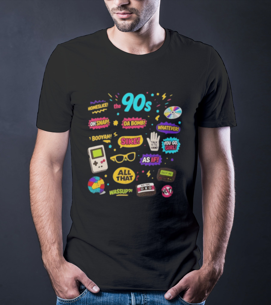 The 90s Nostalgia Oh Snap Homeskillet Da Bomb Booyah Sike Whatever You Go Girl As If All That Wazzup Talk To The Hand Retro Gaming Cassette CD Beeper T-Shirt