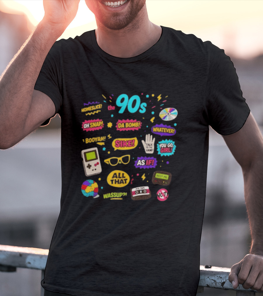 The 90s Nostalgia Oh Snap Homeskillet Da Bomb Booyah Sike Whatever You Go Girl As If All That Wazzup Talk To The Hand Retro Gaming Cassette CD Beeper T-Shirt
