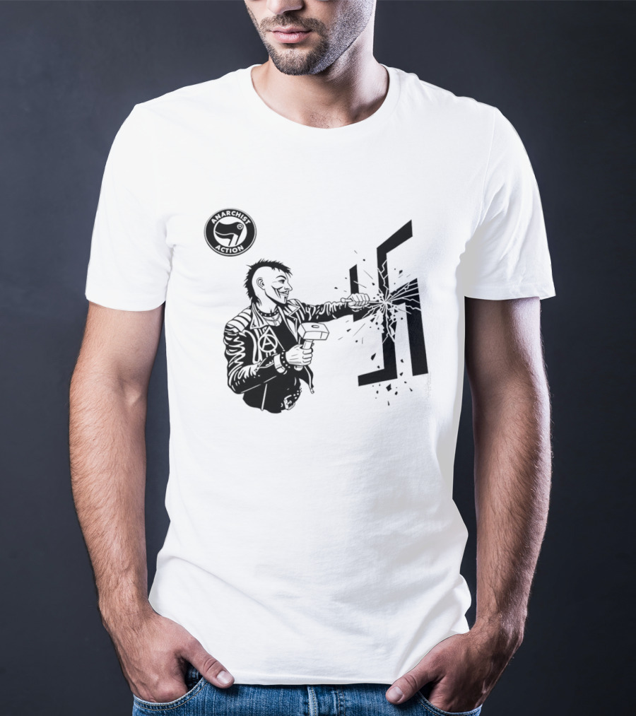 Anarchist Action Punk Destroying Swastika With Hammer T-Shirt