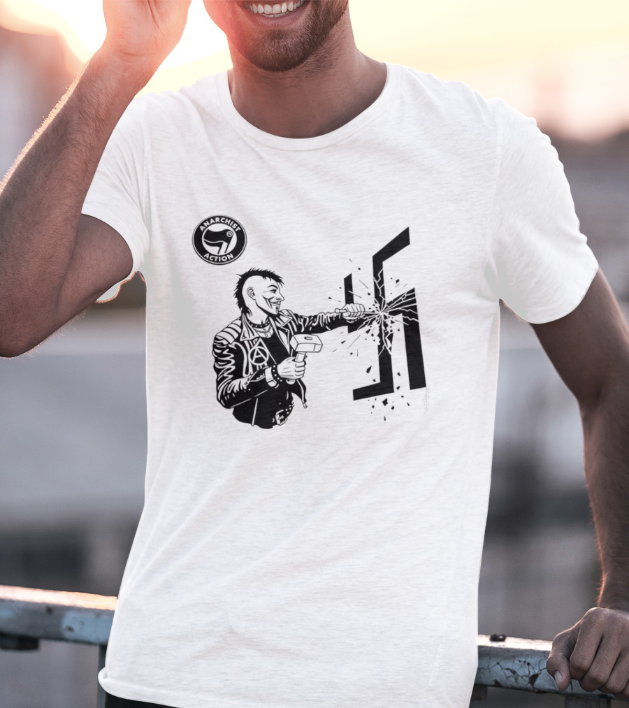 Anarchist Action Punk Destroying Swastika With Hammer T-Shirt