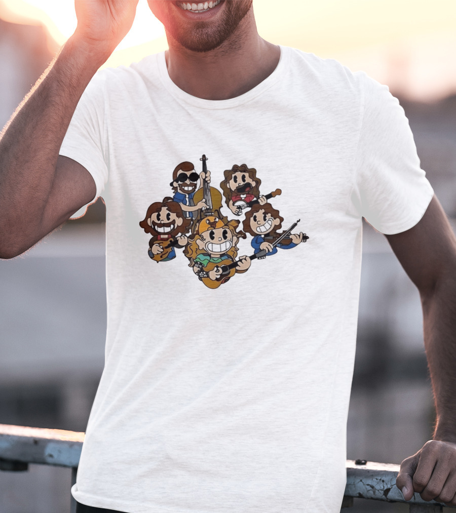 Billy Strings Cartoon Band Characters Banjo And Guitar Players T-Shirt