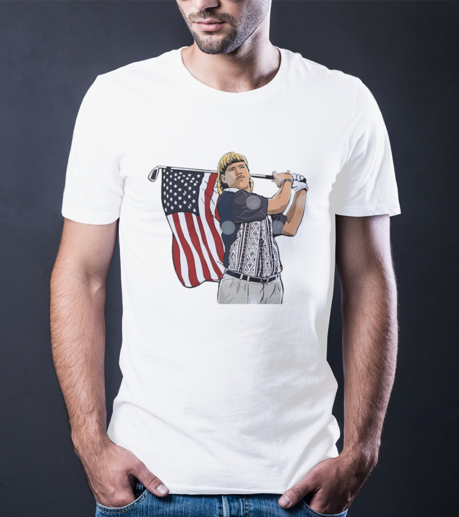 John Daly Holding Golf Stick American Flag 4th Of July Golfer T-Shirt