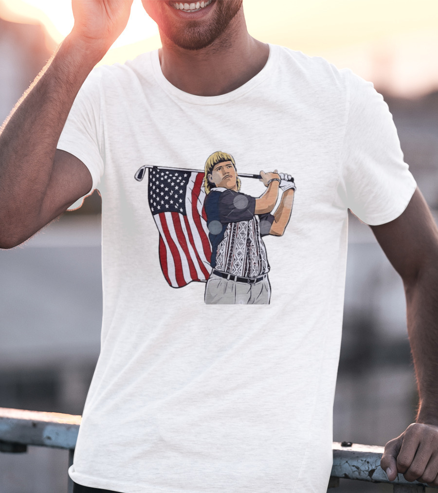 John Daly Holding Golf Stick American Flag 4th Of July Golfer T-Shirt