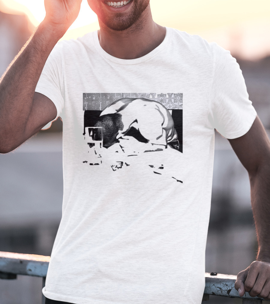 Rough Night Passed Out At Dinner Table Humor Black And White Image T-Shirt