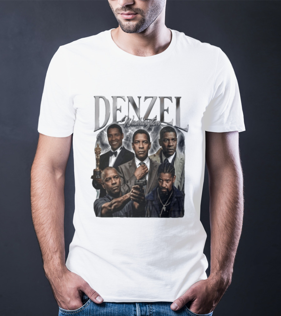 Denzel Washington Iconic Movie Roles And Oscar Moment Collage T-Shirt