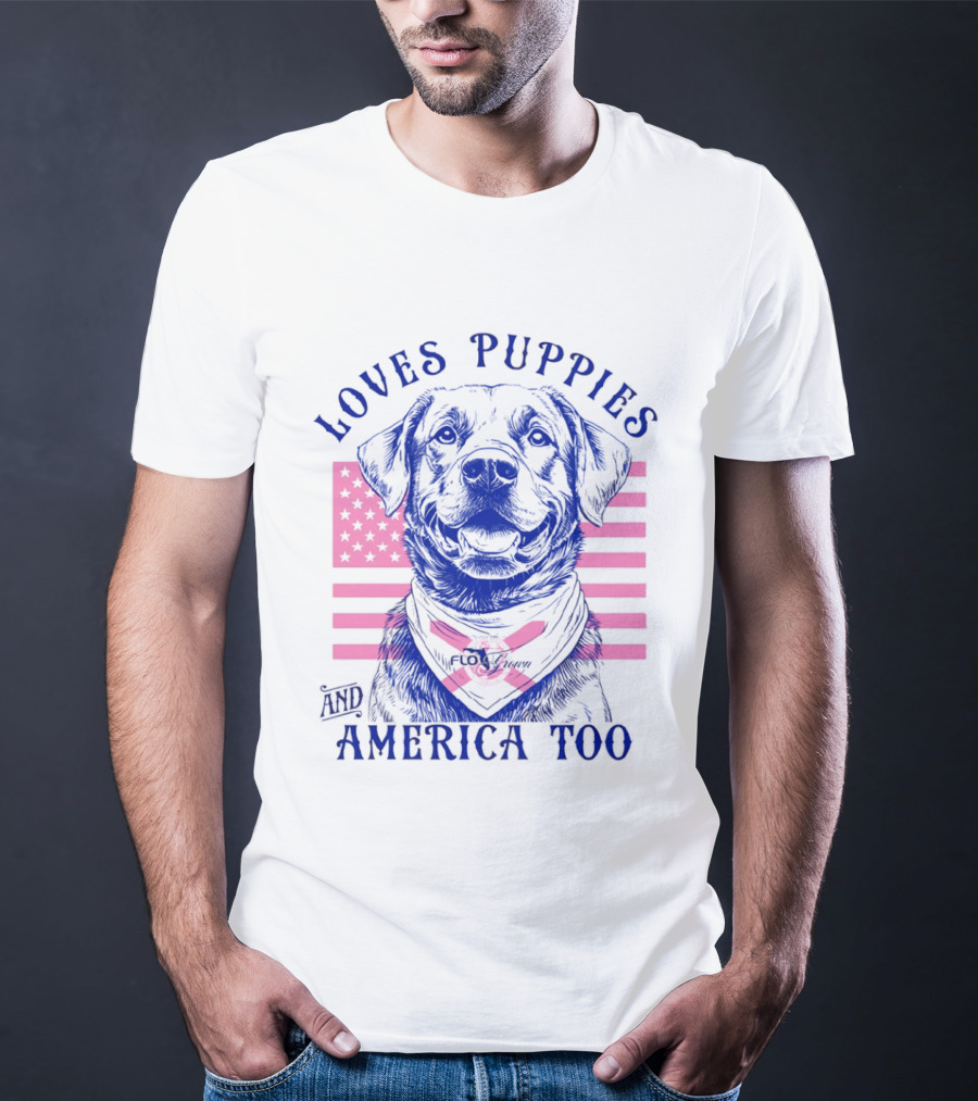 Loves Puppies Labrador Retriever And America Too T-Shirt